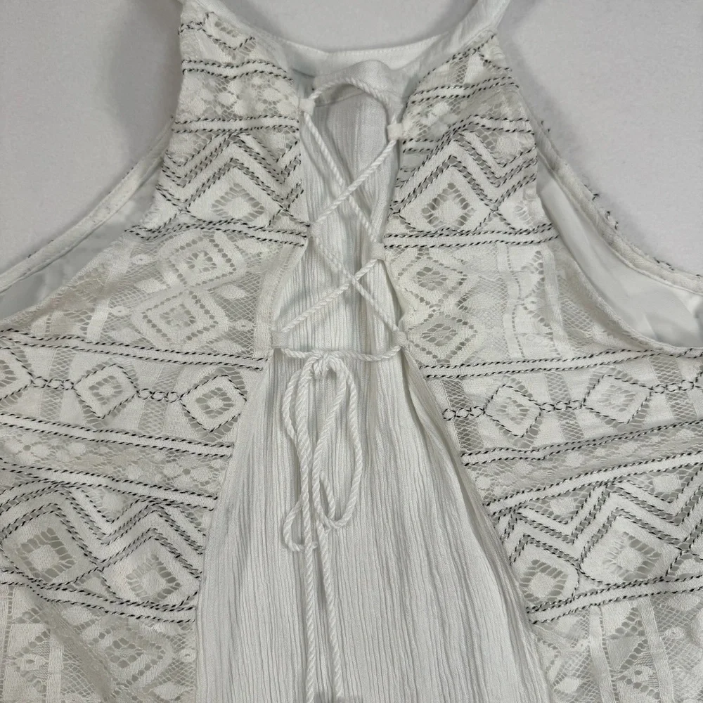 Ethereal Sleeveless High Neck Top Womens Size Medium Layered Lace Tie Back White